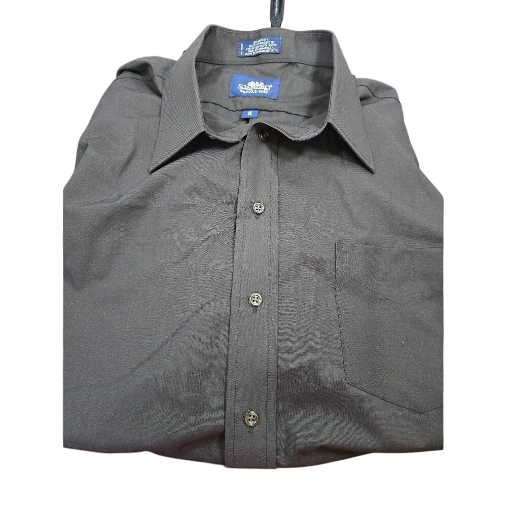 Stafford Men Wrinkle‎ Free Black Broadcloth Dress Shirt 18 33 Long Slv Button Up